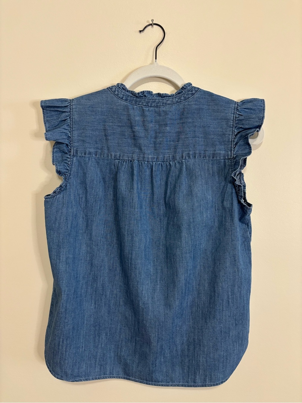 LOFT Ruffle-Sleeve Chambray Top in Blue - Picture 5 of 7